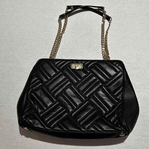 Michael Kors Peyton Leather Chain Shoulder Bag in black with gold-tone hardware - Picture 1 of 6